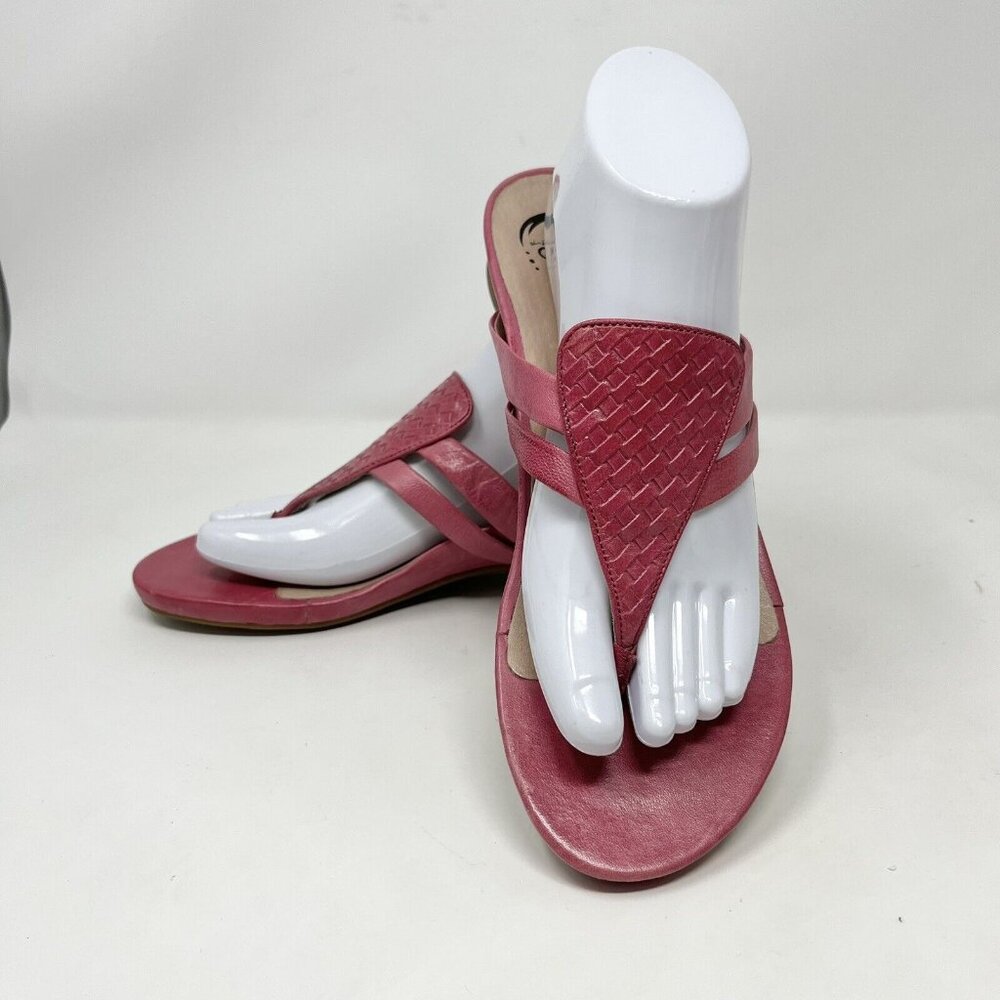 Abeo Womens Pink Sandals Flip Flops Sheena Size 9 N Triangle Woven Leather - Picture 1 of 9